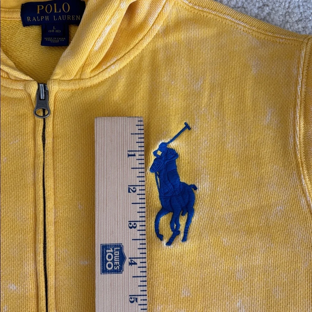 Polo Ralph Lauren Distressed Yellow Big Pony‎ Logo Full Zip Hoodie Boys Large